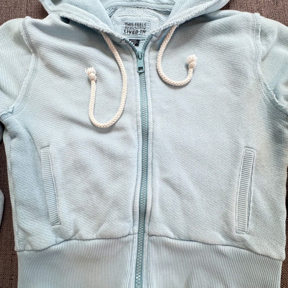 American Eagle Seriously Lived-In Cropped Zip Up Hoodie Light Blue Small - Picture 3 of 9